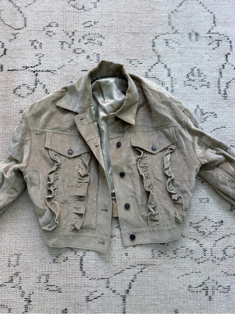Acne Studios RUFFLE VELOUR JACKET MUD GREEN - Picture 6 of 7